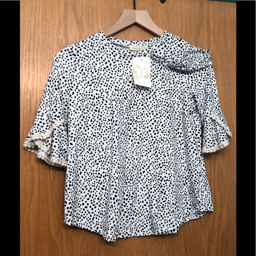 ruffle shirt polka dot shirt XL NWT Reb in J. White black exaggerated ruffle top - Picture 14 of 16